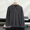 Suéter de cashmere gola polo em estoque de fábrica para homens, cor sólida, suéter de lã de malha simples, camisa base macia e amigável à pele