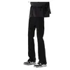 Jeans Pretos Americanos High Street para Homens e Mulheres, Tendência Nacional de Verão Versátil Reto Básico Flare Emagrecedor Calças Longas Estilo Fino
