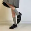Outono 2026 Novos Sapatos Mary Janes Quadrados Retrô com Retalhos para Mulheres Estilo Britânico Solado Grosso Aumenta Altura Versátil Sapatos de Couro Macio