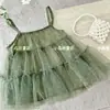 Conjunto de Camisola com Bolinhas Verdes para Meninas, Novo Top de Malha Estiloso de Verão para Bebês, Camisa Base Verde