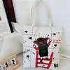Nova Bolsa de Ombro Estampada, Bolsa Feminina de Lona para Mão, Bolsa Tote Grande Capacidade Estilo Coreano, Bolsa Artística para Livros de Estudante