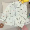 Novo Pijama de Lapela Cardigan para Mulheres Primavera e Outono Algodão Nuvem Desenho Animado Roupas de Casa Comércio Exterior Popular Conjunto Venda por Atacado