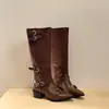 Botas de fivela da moda estilo europeu e americano, botas de montaria longas e botas de nicho para mulheres, botins estilo western, nova coleção 2026