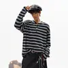 Camiseta de manga larga de retazos a rayas estilo miu con botones de cuerno, unisex, suéter casual de otoño moderno de corte holgado, top simple
