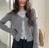 Diseño elegante y sofisticado, hermoso suéter de punto de manga larga de dos piezas falsas para mujer, estilo otoño, talla petite, estilo coreano, ligero y maduro