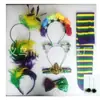 Carnaval Brasileño Amarillo, Verde y Morado Flor de Plumas Pétalo Diadema Pendientes Lazo Lentejuelas Diadema