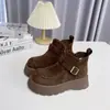 Botas de Moda Retro con Suela Gruesa y Felpa 2026 Estilo Coreano Nuevas que Aumentan la Altura para Mujer con Cremallera Lateral Botines de Gamuza Botas Cortas Botas Birkenstock