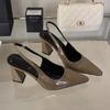 Sandalias de Tacón Alto con Punta Afilada y Espalda Descubierta, Nuevo Estilo de Verano 2025, Oficina para Ir al Trabajo, Tacones Gruesos, Zapatos de Tacón Alto Atractivos