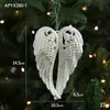 Colgante Blanco de Forma Irregular con Brillantina y Polvo Dorado Adorno de Alas de Ángel, Decoración Individual para Árbol de Navidad