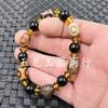 Pulseira de Jade Ágata Tianzhu Pulseira Lutong Cor Café Tianzhu de Três Olhos Pulseira Lutong Pulseira de Contas Pretas