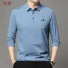 Nova Camiseta Lisa de Manga Longa Outono 2025 para Jovens e Meia-Idade, Camisa Polo Casual Versátil com Gola Reversível, Camiseta de Manga Longa para Atacado