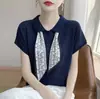 Camiseta com Gola Polo e Manga Curta de Seda de Gelo para Mulheres 2025 Novo Estilo Elegante e Estiloso Blusa Top