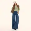 Transfronteiriço Outono 2026 Novo Estilo Padrão de Bambu Estilo Americano Emagrecedor Solto Jeans de Perna Larga Azul Yichun