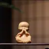 Cuatro Monjes Pequeños de Madera de Tuya Adornos de Mano, Cuatro Monjes Pequeños Que No Escuchan, No Hablan, No Miran, No Se Mueven, Adornos para Oficina en Casa