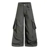 Pantalones cargo de pierna ancha con bolsillo grande para hombre, pantalones multibolsillo de estilo americano moderno con un elegante diseño de línea A, pantalones largos rectos de corte holgado
