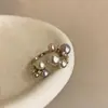 Anel de Ouro Pérola Mousse de Champagne de Alto Padrão Estilo Francês, Anel Elegante e Luxuoso Empilhável com Diamantes para Mulheres