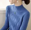 Camisa de Base Malha Fina Texturizada Cinza Meia-Gola para Mulheres 2025 Novo Outono e Inverno Suéter Super Bonito