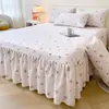 Faldón de Cama de Gasa de Doble Capa Engrosado Pieza Única Universal para Todas las Estaciones No es Sábana de Cama 100% Algodón Puro con Dobladillo Fruncido Cubierta Inferior fea Cubierta de Faldón de Cama