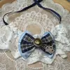 Gola falsa de renda com laço estilo coreano para pet, babador de renda, acessório xadrez para cachorro, babador para gato, cachecol para buldogue francês