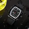 Reloj Transfronterizo para Hombre Estilo Nuevo Forma de Barril Esfera Esqueleto Correa de Silicona Resistente al Agua Mecánico de Bolsillo Esfera de Cuarzo