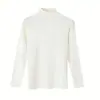Camiseta de Manga Larga de Cuello Alto para Mujer, Otoño, Ajustada, Versátil, Capa Base de Algodón Suave 260g, Top Simple de Moda