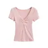 Camiseta Feminina Atractiva Pura, Decote V Franzido, Ajuste Slim, Manga Curta, Modelo Novo Verão 2026, Top Básico Deslumbrante Curto Doce e Picante