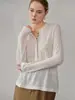 Rebaja de LiquidaciónCamiseta de Manga Larga Holgada de Jacquard de Lana Pura para Mujer, Top Básico con Cuello Semiabierto y Diseño de Bloques de Color