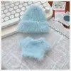 Primera, Segunda y Tercera Generación Labubu 17cm Labubu Muñeca Sentada Fiesta Ropa Imitación Piel de Visón Suéter de Color Sólido Bufanda Rayada