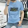 Lan Sheng Yi Camiseta de manga curta masculina gola redonda moda verão moda impressão de letras masculina slim-fit meia manga casual all-match camiseta