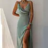 Amazon 206 Vestido Sexy de Tirantes con Escote en V y Abertura, Vestido de Moda Ajustado, Ropa para Mujer para Exportación, Comercio Exterior Transfronterizo Europeo y Americano