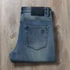 Calça Jeans Masculina Reta Longa Lavada Elástica Macia Cintura Média Versátil Solta Retrô Nostálgica Azul Grossa Outono Inverno