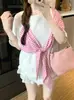 Foto Real de una Camiseta Elegante de Manga Corta, Nuevo Estilo Verano 2026, Top de Cuello Redondo a Cuadros Holgado para Mujer 98509