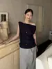 Han Xun Levemente Embriagado Murmúrio Temperamento Assimétrico Uma Alça Babados Emagrecedor Top Feminino Verão 2026 Estilo 26765