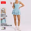 Falda corta de tenis sin espalda estilo europeo y americano, tacto nude, ajustada, anti-exposición para mujer, nueva falda corta transfronteriza para correr al aire libre, fitness, yoga