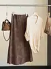 Saia midi de camurça cor de café com estampa de leopardo vintage para mulheres, saia de cauda de peixe de outono de cintura alta em linha A que afina