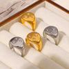 Anillo Samsung de acero inoxidable chapado en oro real de 18 quilates, sencillo y combinable con microdiamantes.