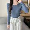 Otoño e Invierno Cuello Redondo Ajustado Ceñido Manga Larga Tejido Básico Suéter Corto Versátil para Mujer Ropa Interior Negro Talla Única