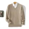 Suéter de lana para hombre, cuello en V, otoño e invierno, cuello de corazón de pollo, informal, para negocios, talla grande