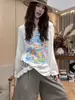 Camiseta Feminina Casual Coreana Fina de Manga Longa, Nova Chegada de Verão, Estampa Floral, Solta, Emagrecedora, Top Protetor Solar