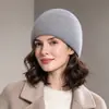 Gorro de Punto de Cachemira Pura para Otoño e Invierno para Mujer, Gorro de Lana de Moda Cálido para Protección de Orejas, Versátil para Circunferencia de Cabeza Grande, Gorro de Pescador de Color Sólido