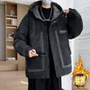 Chaqueta Gruesa con Forro de Polar para Hombre 2025 Nueva Chaqueta de Trabajo Otoño e Invierno con Capucha para Hombre Cortavientos Holgado de Alta Gama Tendencia