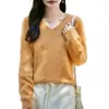 Suéter de alta calidad, sin costuras, de lana pura para mujer, con cuello en V, corte holgado y un estilo relajado y casual, perfecto para otoño e invierno.