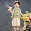 Conjunto de Pantalones Anchos con Cuello Alto Hanfu para Niñas 2026 Nuevo Conjunto de Dos Piezas Moda Coreana para Niños Pequeños