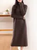 100% Lana Pura Tejida Falda Base Vestido de Manga Larga para Mujer Largo Todo Fósforo Holgado Cuello Alto Suave y Cómodo Agradable para la Piel