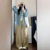 Jeans Cáqui Retro Americano para Mulheres, Novos Calças Versáteis de Perna Larga para Outono, Calças Soltas Emagrecedoras de Comprimento Total para Estudantes