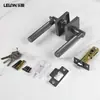 Cerradura de manija cuadrada de tres barras transfronteriza, manija de puerta resistente moleteada de aleación de zinc, cerradura de puerta de tres barras estilo americano para dormitorio y baño