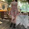 Vestido Elegante de Tirantes Finos Florales de Cintura Alta Adelgazante para Mujer, Verano 2026 Estilo Francés Petite Nuevo Vestido Corto de Línea A