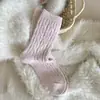 Calcetines Gruesos de Invierno para Mujer, Hilo Colorido Cepillado de Doble Aguja, Tejido de Punto Trenzado, Calcetines Cálidos de Media Pantorrilla, Calcetines Holgados, Calcetines de Punto Grueso, Transfronterizo