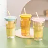 Taza de Paja Panda Leweishi Xmb/L1 Vaso de Vidrio para Beber Vaso para Bebidas Jugos Regalo Práctico Regalo para Eventos