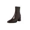 Botas Slim Elegantes de Solado Silencioso Versáteis para o Trabalho Outono/Inverno 2026 Salto Alto Grosso Bico Quadrado Elásticas que Moldam a Perna Botas de Tornozelo Emagrecedoras para Mulheres